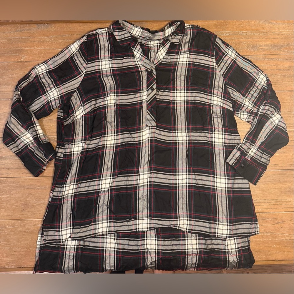 Plaid Button Down Shirt - Black and White